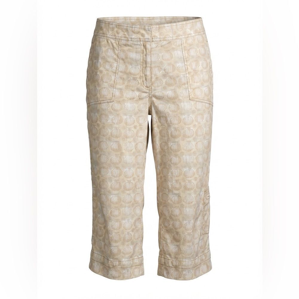 SIGRID OLSEN WOMENS CAPRI PANTS YELLOW TAN SHELL DESIGN SIZE 12 P